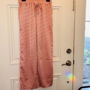 Pink Satin Triomphe Lounge Pant w Pockets NWOT Pearl Crystal Elastic Tie Waist S